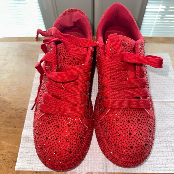 Shoes - Red Rhinestone Women's Sneakers